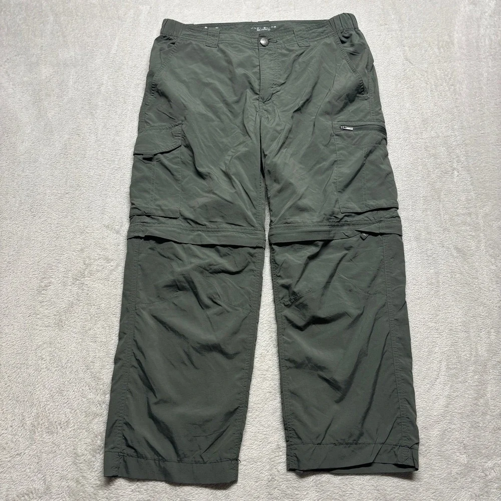 Columbia Silver Ridge Convertible Cargo Pants Mens 34x25 Green Cropped Capri 3/4